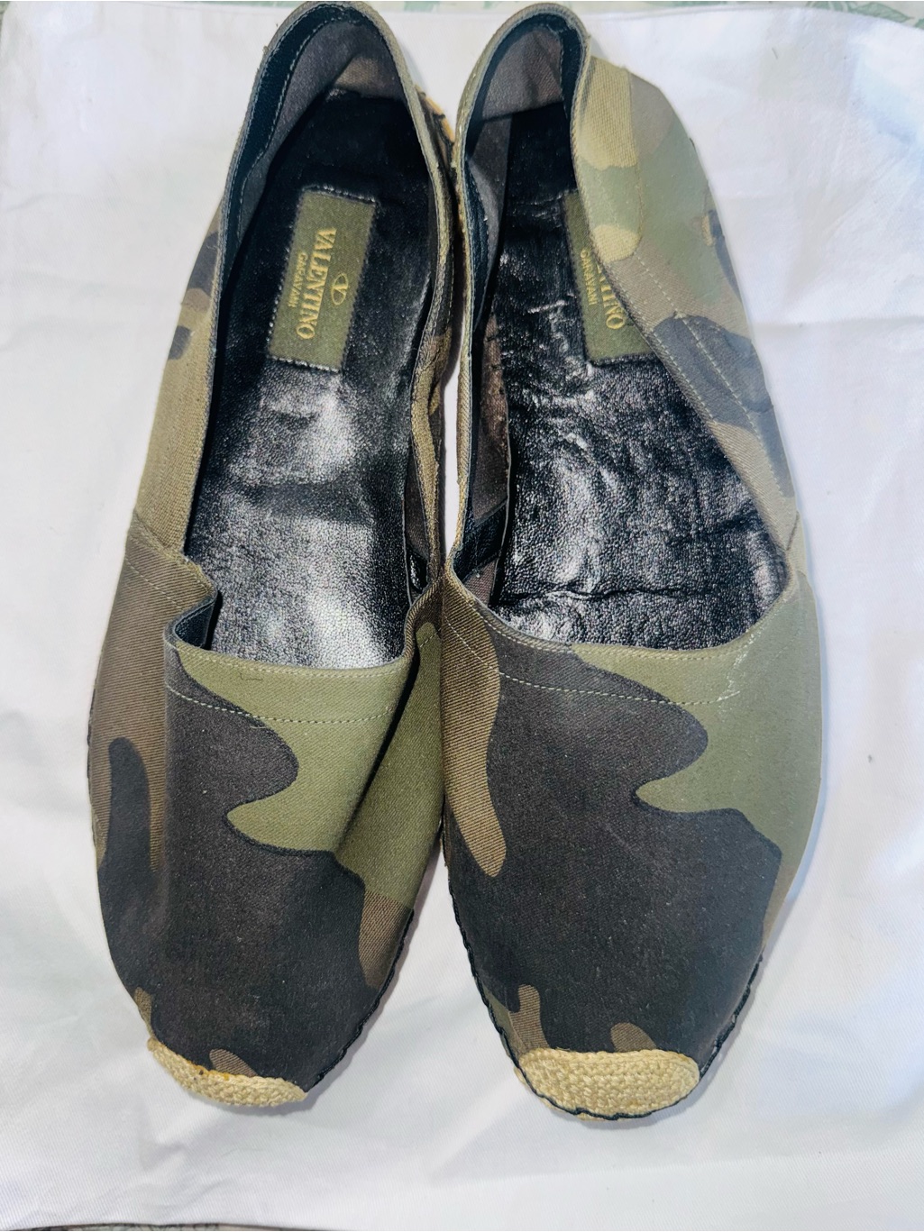 New Never Worn Valentino Camouflage Canvas Espadrilles In Olive And Brown